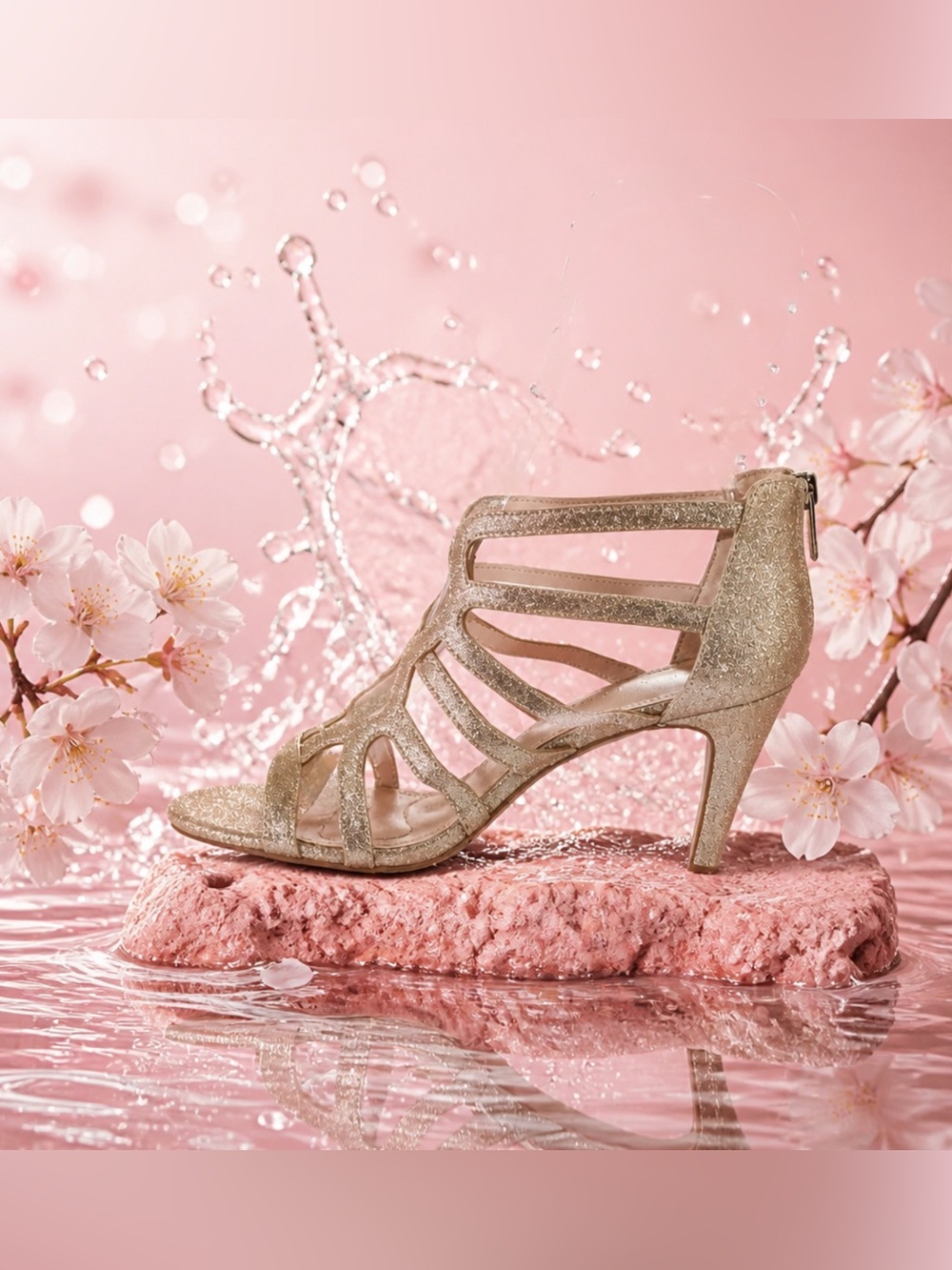 Kelly And Katie Jazelle Strappy Gold Glitter Open Toe High Heel 8.5 New No Box - Picture 4 of 13